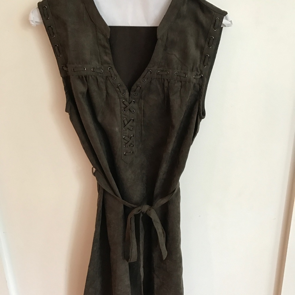Olive Suede Tie around Waist Dress